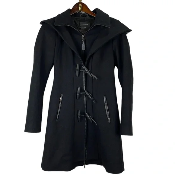 Mackage Steffy flat  black wool coat with toggle closures - Picture 2 of 14